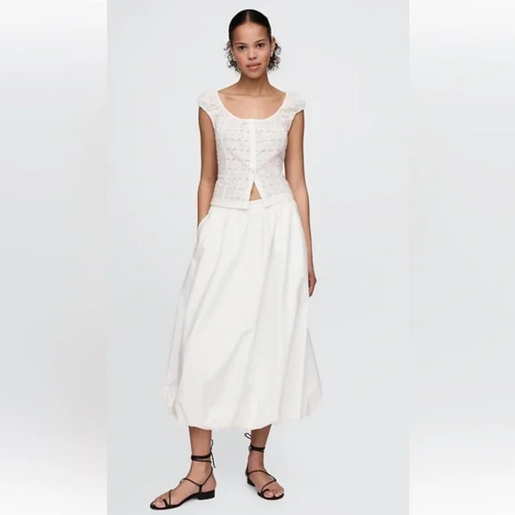 GAP Women's Crisp White Bubble Hem Midi skirt size medium m NEW w tag - Picture 1 of 5